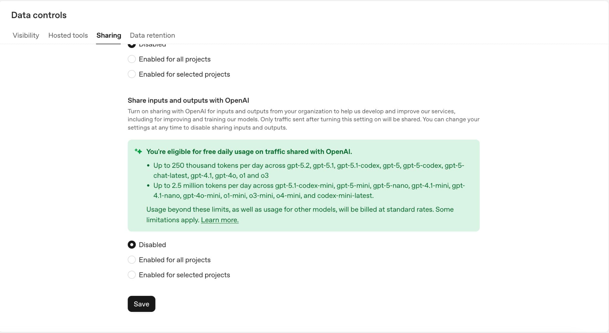 OpenAI Data controls: Audit logging Active, API call logging Disabled